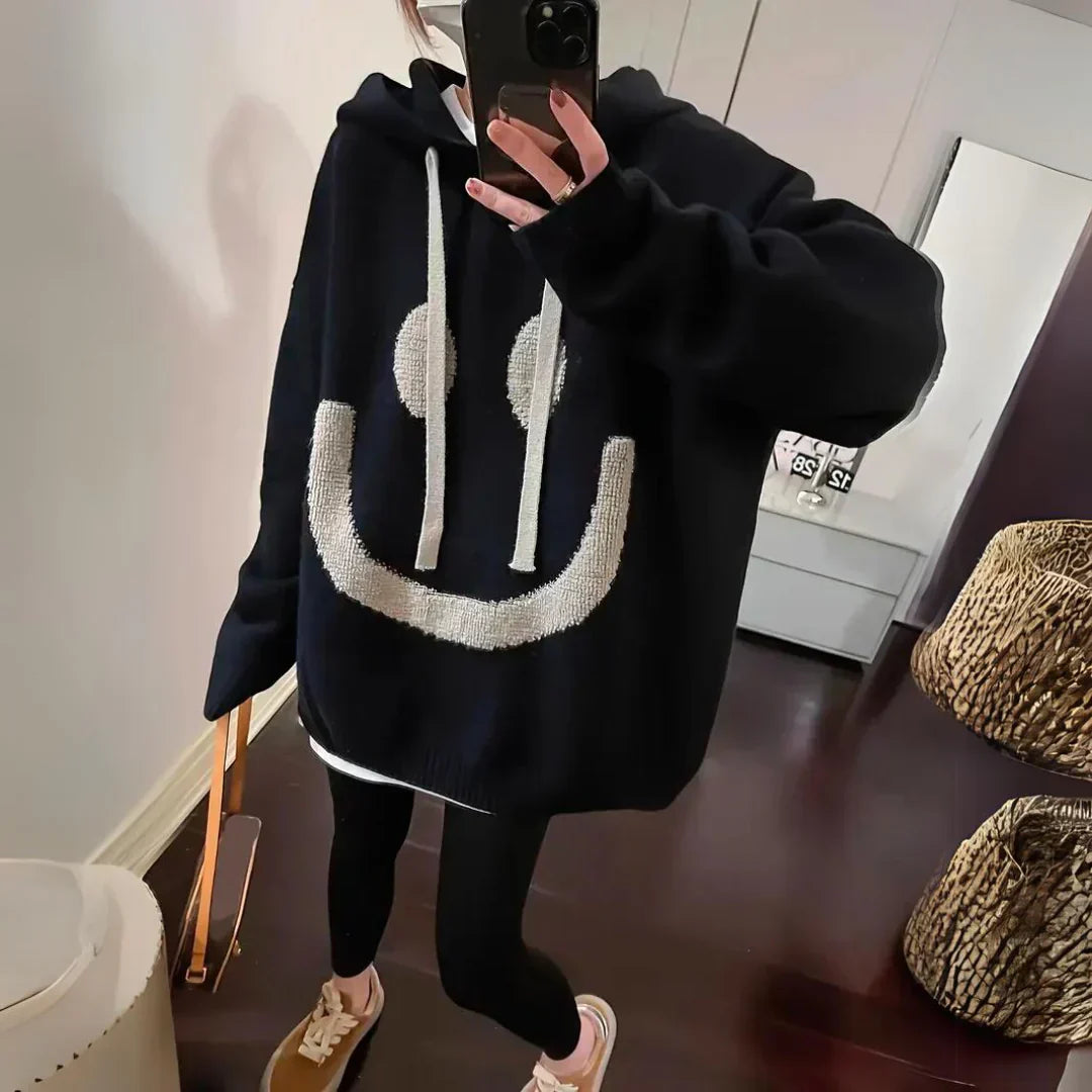 Dam Oversize Hoodie med Smiley