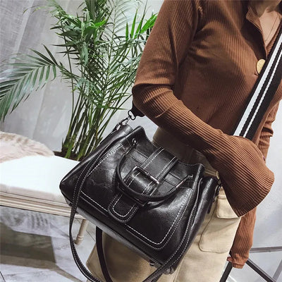 Beate™ | Vintage läder tote med spännardesign